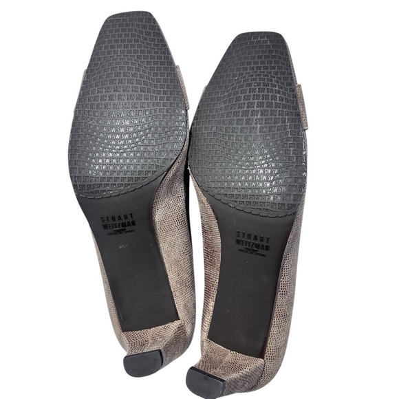 STUART WEITZMAN The Tube Textured Brown Napa Gold Buckle Square Toe Pumps Sz 7.5 - Picture 11 of 16